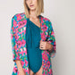 Women's Multi Patterned Linen Kimono - Fuschia