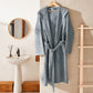 Hooded Washed Waffle Cotton Bathrobe - Indigo - Ocoza